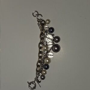 Fossil Multi Strand Bracelet W/Faux Pearls and Clear Balls